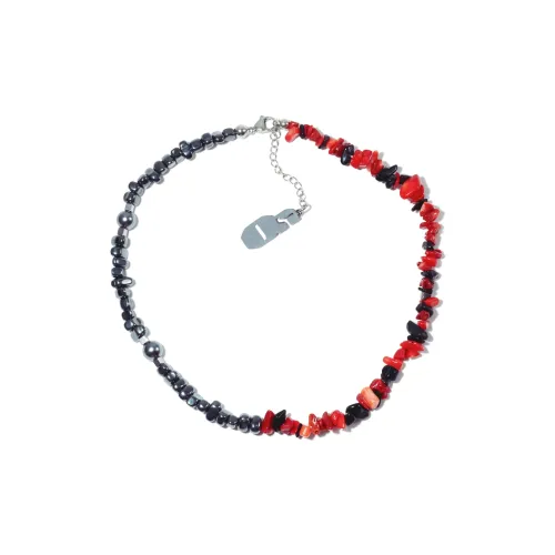 Get'em ON Красный Crushed Камень Темный Серебряный самородок Ожерелья Унисекс