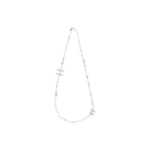 CHANEL CC Pearl Rhinestone Gold-Plated Stone Necklaces Women's Gold