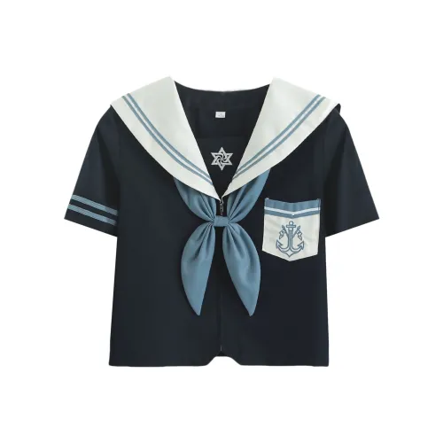 Luohua Candy Night Звезда, Короткий рукав, Одиночная упаковка + Галстуки-бабочки, Женская униформа