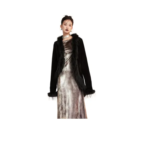 EIDOLON GRAIN Черный Осень и зима, Универсальный Искусственный мех Пальто Женские Куртки