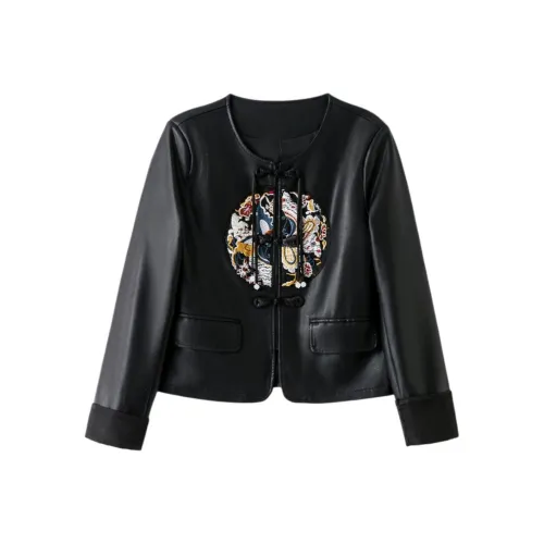 Yi Mengyuan Кожа Куртка Женская