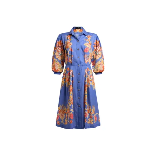 ETRO Синий Женские Длинные Платья с Длинными Рукавами