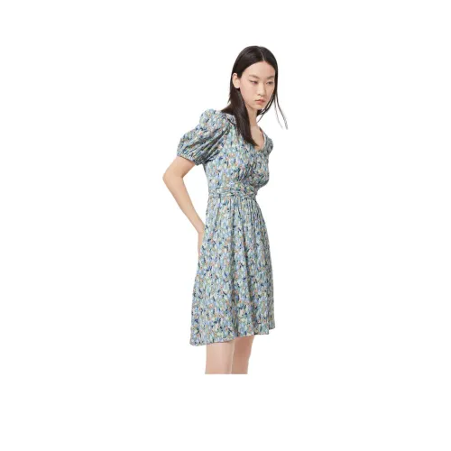 EICHITOO Короткий рукав платье женское средний зеленый узор