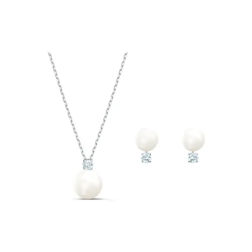 Swarovski TREASURE совместное брендирование Родиевое покрытие Ожерелье Серьги-гвоздики Женское Белое