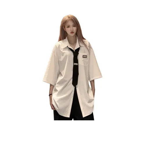 Мода Минималистский стиль Премиум Однотонная Короткая рукавная рубашка Унисекс