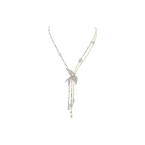 CHANEL 25S Стекло Жемчужные ожерелья Унисекс Серебряный