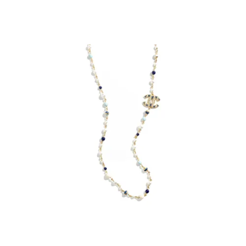 CHANEL 24P Металл Искусственный жемчуг Ожерелья Женские Золото