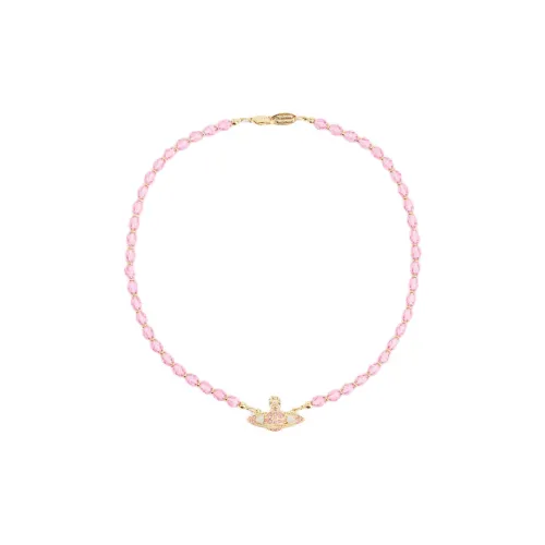 Vivienne Westwood Ожерелье из бусин "Сатурн" из латуни кристалл женский персиково-розовый ромб золото