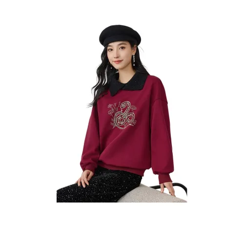 OUNIXUE Толстовка Женская Темно-Красная