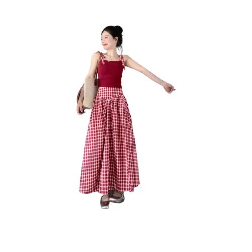 SNZX Одежда Наборы Красная клетка Женские Комплекты с юбкой