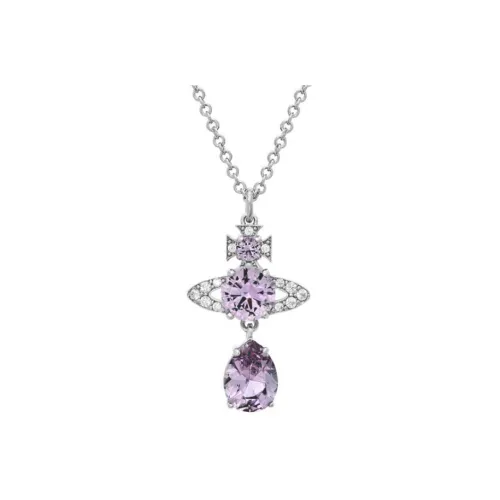 Vivienne Westwood Rhinestone Saturn Pendant Necklaces Women's Light Purple Silver Chain Вивьен Вествуд Rhinestone Saturn Подвеска Ожерелье Женское Светло-фиолетовое Серебряное Цепочка
