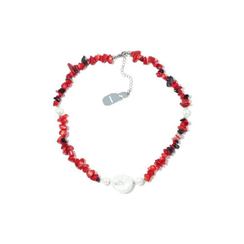 Get'em ON Красный Crushed Камень Белый Гальванизированный Жемчужная Раковина Ожерелья Унисекс