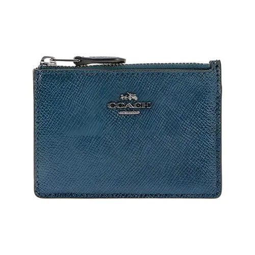 COACH Skinny Id Case Кожа Zippers Документы Картхолдер Кошелек Женские Темно-синий