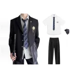 Черный комплект из 4 предметов [пальто + рубашка + галстук + брюки делового костюма]