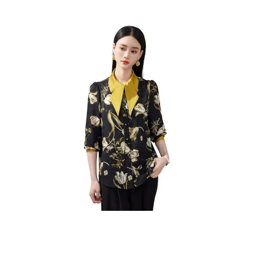 HANGYIGE Женская рубашка с черным цветком