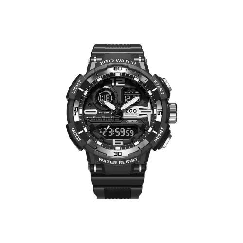 Zgo Электронный + Кварцевый механизм TPU Ремешок Часы Мужские Черный Циферблат