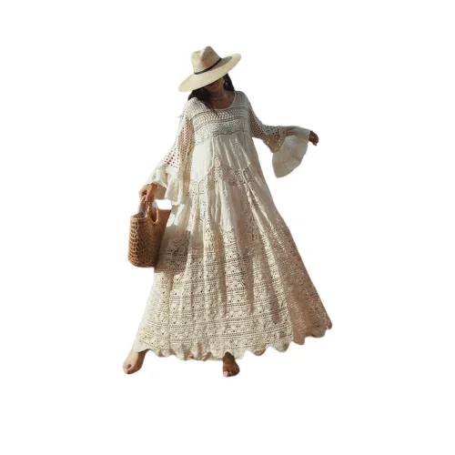 Wbwq Длинное платье с длинными рукавами женское абрикосового цвета