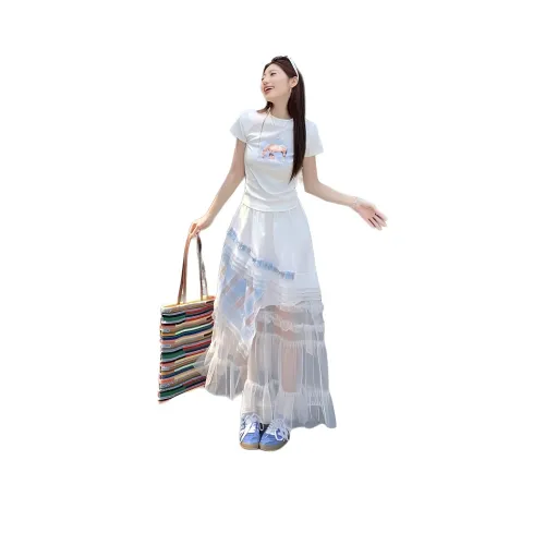 ETSE Одежда Набор Белая Рубашка T + Марля Клетчатая Юбка Женские Комплекты с Юбкой