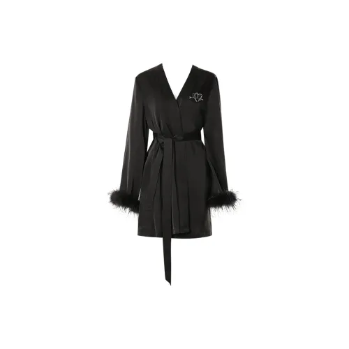 DPLAY SWEET Классический черный Стежка Перо Стежка Женские Банные халаты