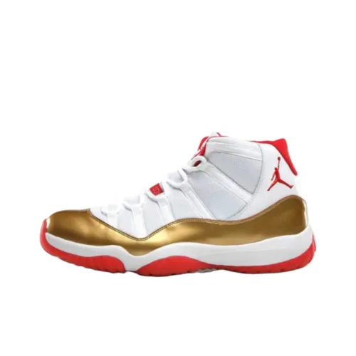 Jordan Air Jordan 11 Устойчивые к истиранию высокие баскетбольные кроссовки унисекс белый золото