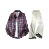 Red Plaid + Yellow Mud Pants  
Красные клетчатые + желтые грязные штаны