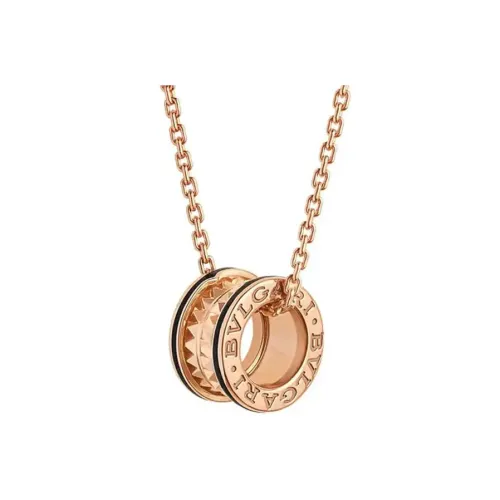BVLGARI B.zero1 Колье Подвеска Из Розового Золота 18 Карат С Заклепками На Спирали И Вставками Из Черной Керамики На Кромках