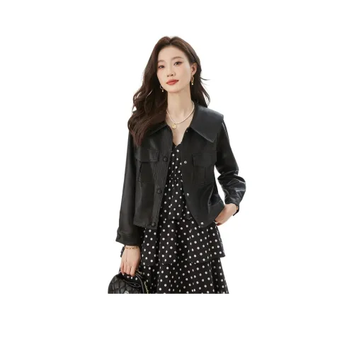 TERRE BLEUE Кожа Куртка Женская Черная