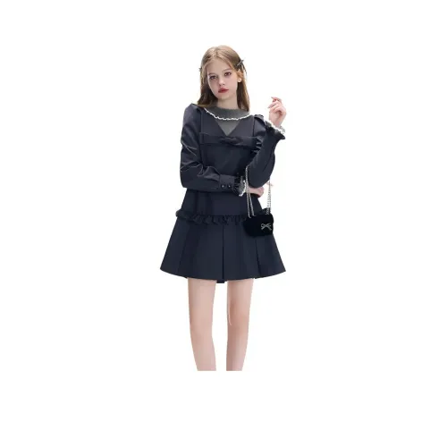 JORYAweekend Длинное платье с длинными рукавами женское серо-малинового цвета