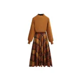Набор (Коричневый апельсиновый топ + коричневая оранжевая клетчатая юбка)