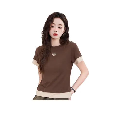 FAWENXIANGZI T-рубашка Женская Кофейного цвета рекомендуется выбрать на 1 размер больше