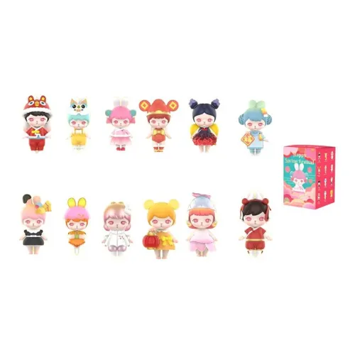 POP MART Кролик Счастливый Новый год Коллекция Слепые коробки Один Mystery Коробка Целая коробка 12 шт