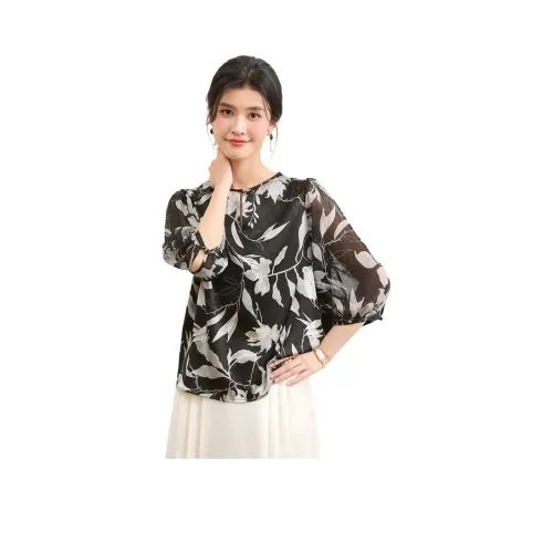 JINJU Черный цветок Женские футболки