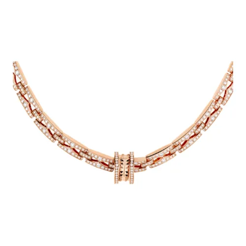 BVLGARI B.zero1 Колье Колье B.zero1 Rock Chain Из Розового Золота 18 Карат С Круглой Подвеской С Заклепками И Бриллиантовым Паве