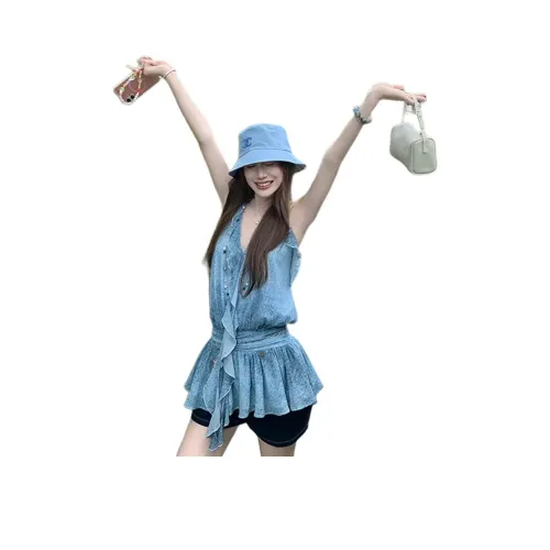 COHX Без рукавов Платье Женское Синее