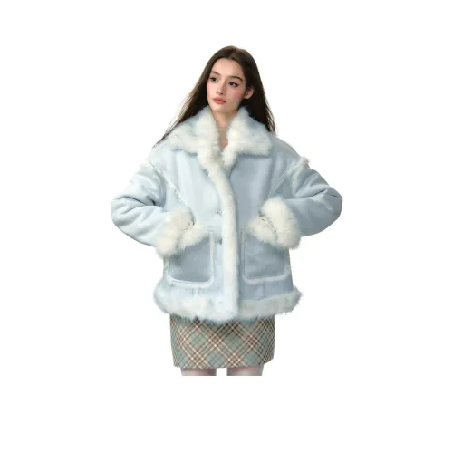 Li Zixian Вельвет Feel Пальто Женское Мятно-Синий