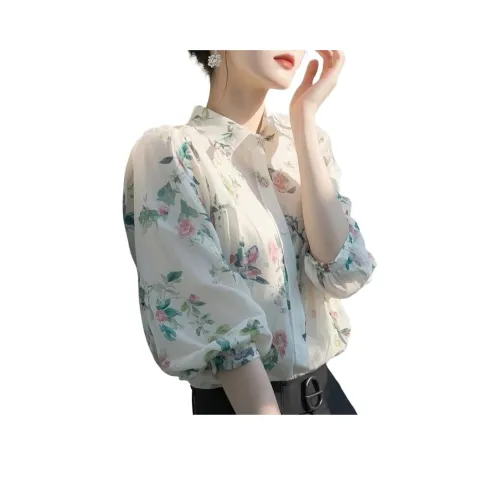 MORii Белые Женские Рубашки с Цветочным Узором