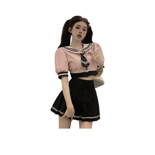 EFCR Розовый топ + Черная короткая юбка женская униформа