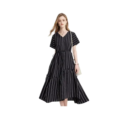 TOUCH Короткий рукав Платье Женское Черное с белыми полосами