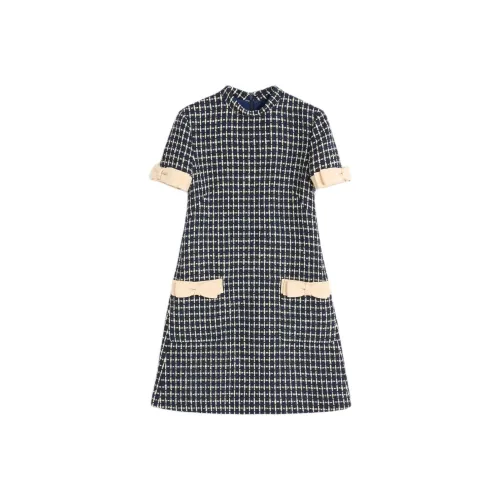 Valentino SS25 BOUCLE Короткий рукав Платье Женское Черное