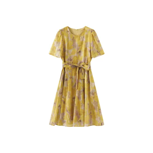 MH Желтые Женские Короткие Платья с Рукавами