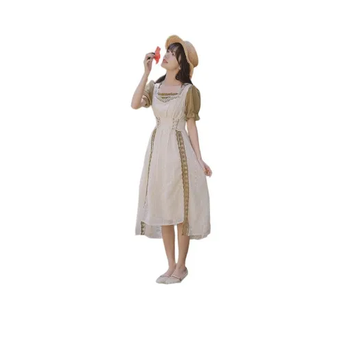 Короткий рукав платье женское абрикосовый и зеленый