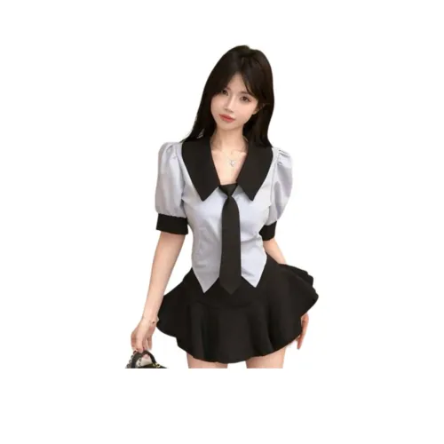 ETSE Одежда Комплект Топ+Галстук+Черная Пышная Юбка Женская Униформа