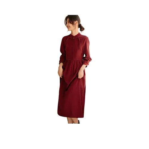 XWI Длинное платье с длинным рукавом женское красное