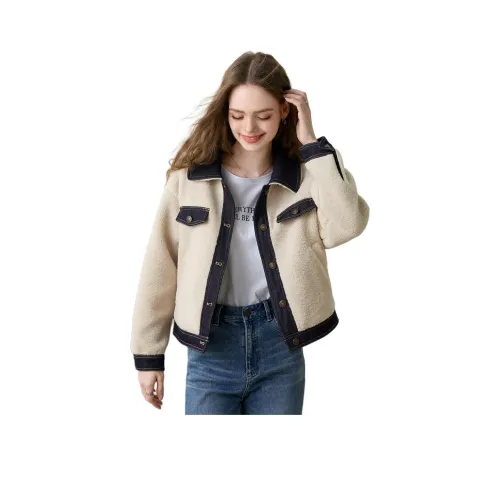 FAWENXIANGZI Бархат Feel Куртка Женские Абрикос