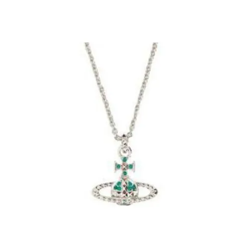 Vivienne Westwood Brass Necklaces Женские Зеленый Ромб Серебряный