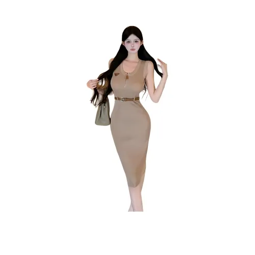 SNZX Хаки с ремнем Женские платья без рукавов