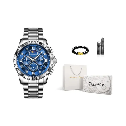 TINAIBIN Кварцевый механизм стальной ремешок мужские часы синий циферблат