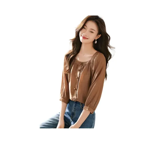 Mo Han Yi Mei Рубашка Женская Темно-Кофейная