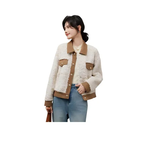 XINFEIYU Куртки и пальто женские бежевый абрикос