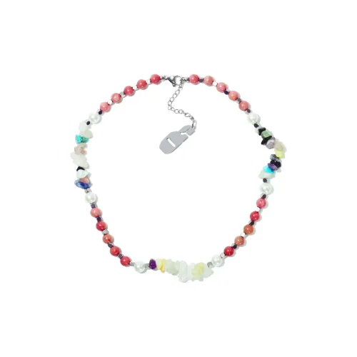 Get'em ON Смешанный Crushed Камень Розовая Оболочка Бусины Серебряные Ожерелья из Титанового Стального Унисекс